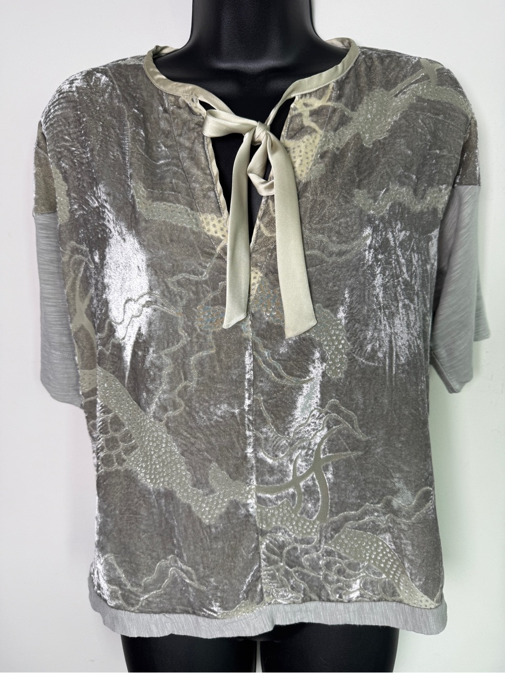 TINY | Anthropologie Marbella Burnout Velvet Tie Neck Top Boho Whimsigoth XS
